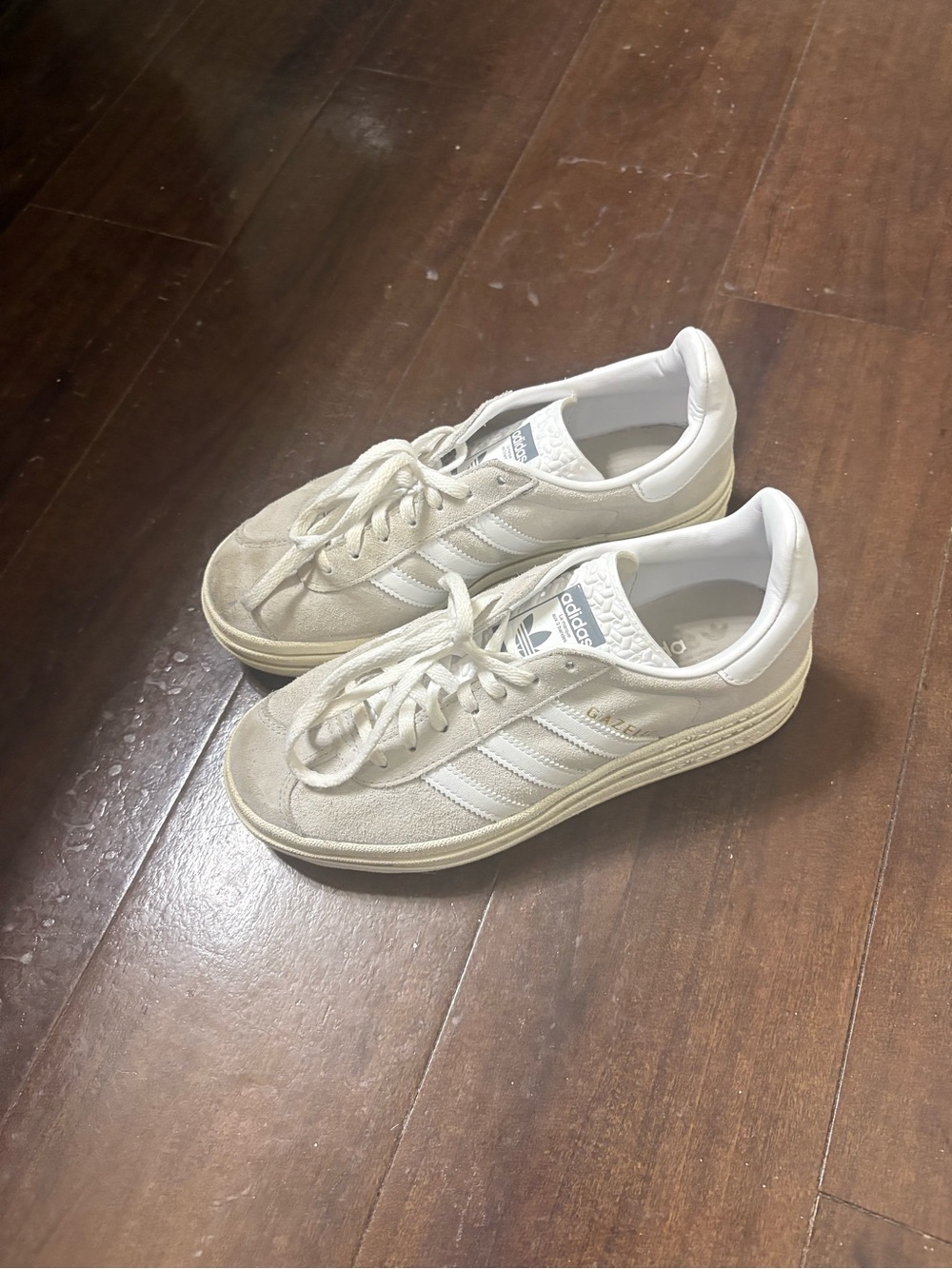 Adidas platform gazelle sneakers in light grey suede.